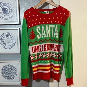 Elf Movie Santa OMG! I Know Him!" Ugly Christmas Sweater Women’s Size M